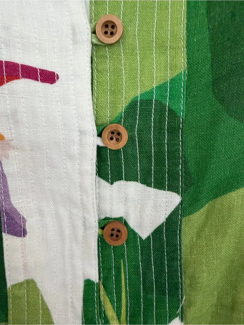 FARM Rio Linen Green & White Floral Button-Front Mini Dress Sz M - Picture 4 of 4